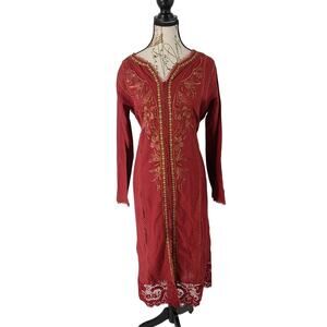 Jazayn Embroidered Ladies Lawn Shirt in Vibrant Crimson/Maroon Sz Medium  Ethnic